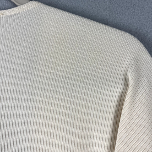 Carly Jean CJLA Long Cardigan Women Medium Ivory Minimalist CJs Favorite Ribbed - Picture 12 of 13